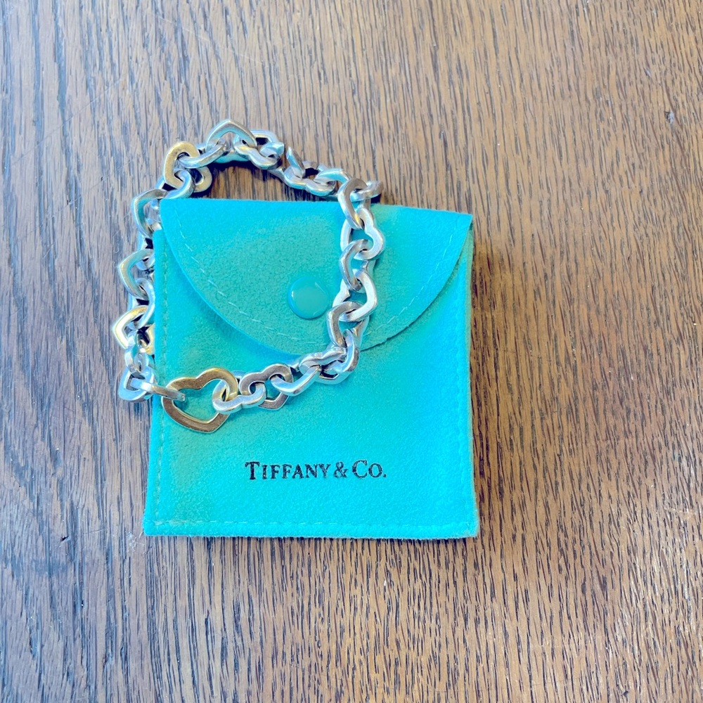 TIFFANY & Co. VINTAGE 2000 Heart Link Bracelet Bangle 18k Gold & Silver 925